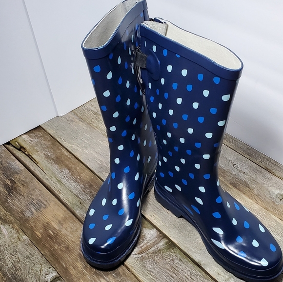 Western Chief Adult Winter Rain Boots Blue Vari Fit Raindrops Dot sz 10 New - Picture 9 of 12